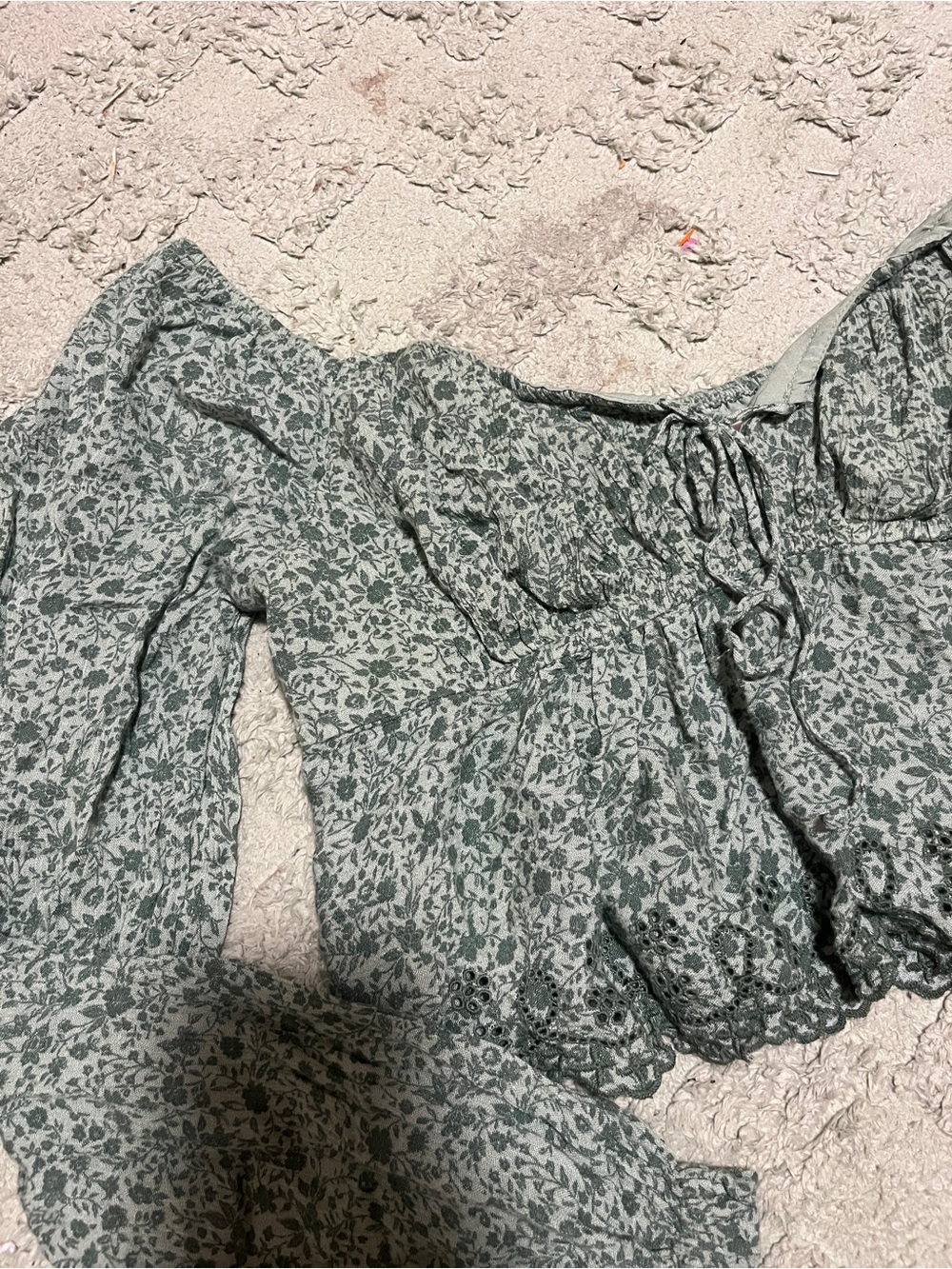 Floral Off-Shoulder Peasant Top in Sage Green